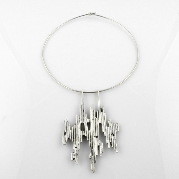 Scandinavian 835 Silver I.B.H Modernist Bark Style Pendant Collar Necklace #6801